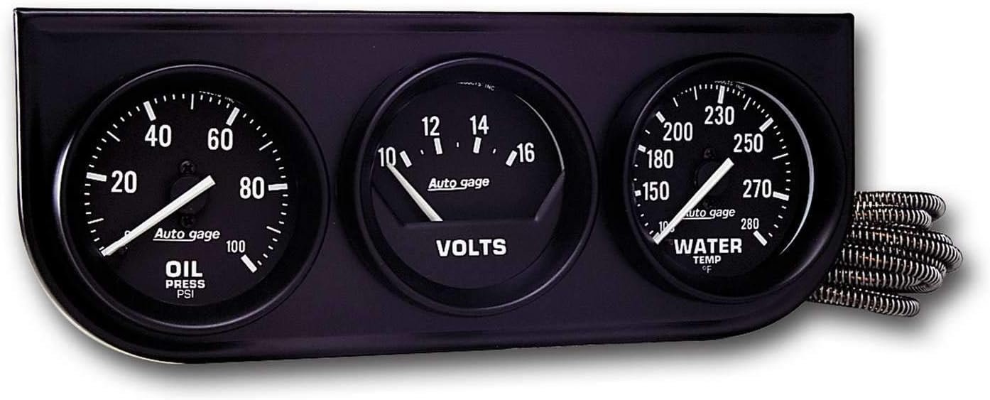 Auto Meter 2397 AutoGage Oil/Volt/Water Gauge – Black, 2.31"