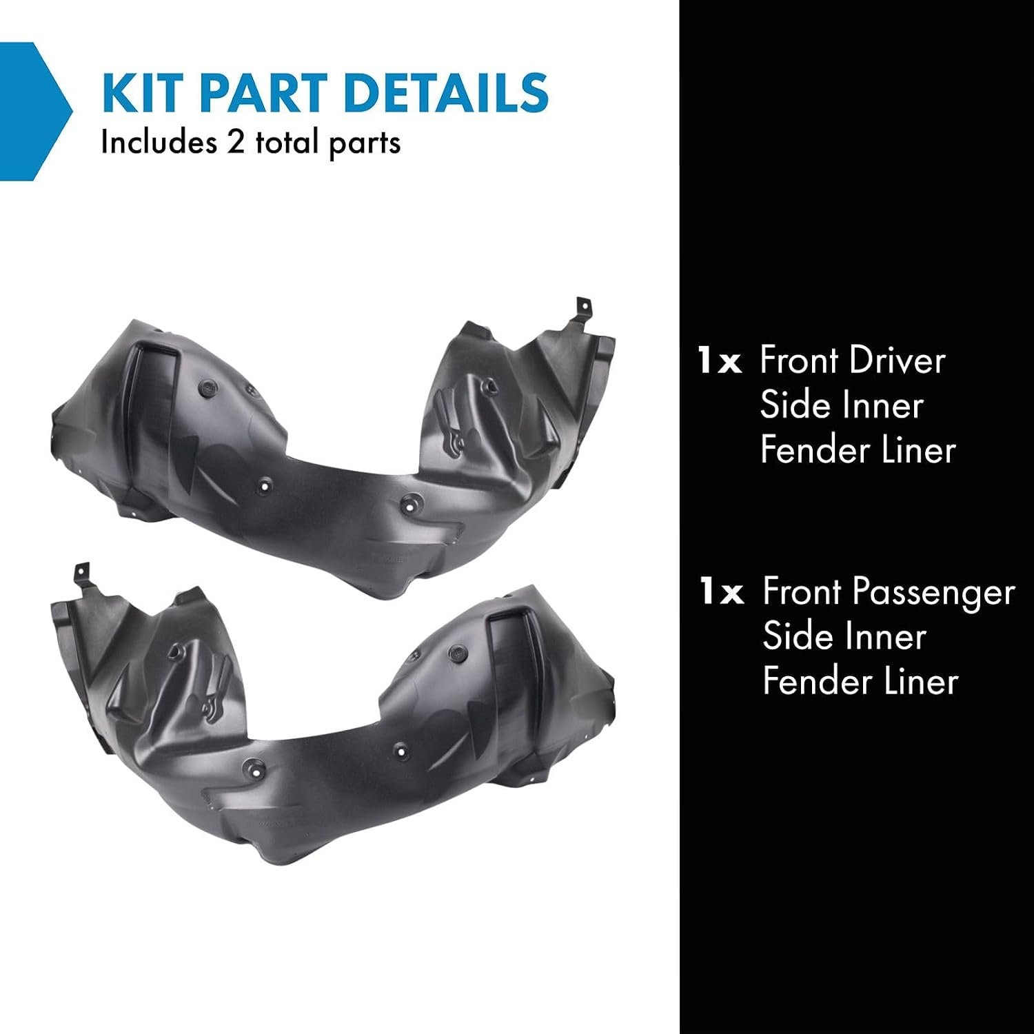 TRQ Front Driver and Passenger Side Inner Fender Liner Set | For 2015-2017 Ford Mustang without Performance Package - Image 2